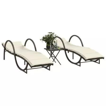 Lettini Prendisole 2 pz con Tavolino Marrone in Polyrattan