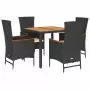 Set da Pranzo da Giardino 5 pz Nero con Cuscini in Polyrattan