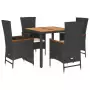 Set da Pranzo da Giardino 5 pz Nero con Cuscini in Polyrattan