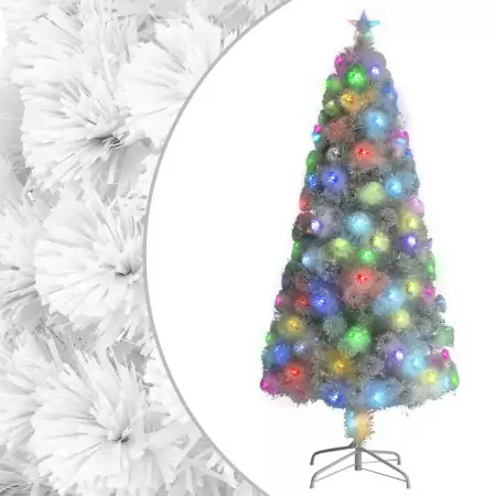 Albero Natale Artificiale con LED Bianco 150 cm in Fibra Ottica