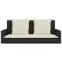 Panchina a Dondolo con Cuscini Nera 119x56x48 cm in Polyrattan