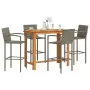 Set Bar Giardino 5pz Grigio Legno Massello Acacia e Polyrattan