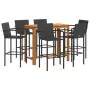 Set Bar da Giardino 7 pz Nero in Legno Acacia e Polyrattan