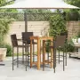 Set Bar Giardino 5pz Marrone Legno Massello Acacia e Polyrattan