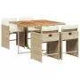 Set da Pranzo da Giardino 5 pz con Cuscini Beige in Polyrattan