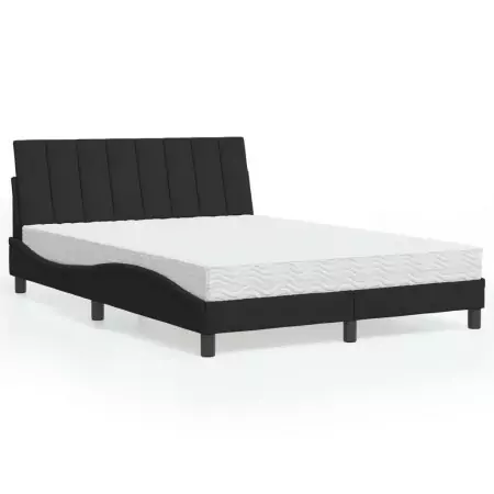 Letto con Materasso Nero 140x190 cm in Velluto