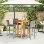 Set Bar Giardino 5pz Grigio Legno Massello Acacia e Polyrattan