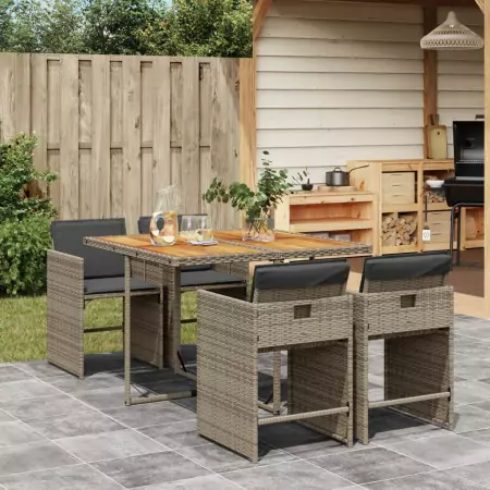 Set da Pranzo da Giardino 5 pz con Cuscini in Polyrattan Grigio