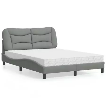 Letto con Materasso Grigio Chiaro 140x190cm Tessuto