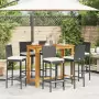 Set Bar da Giardino 7 pz Nero in Legno Acacia e Polyrattan