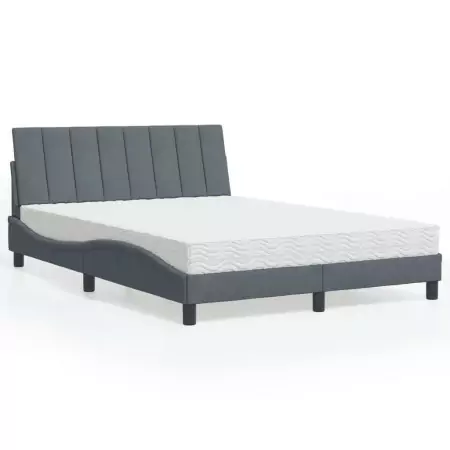 Letto con Materasso Grigio Scuro 140x190 cm in Velluto