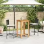 Set Bar da Giardino 3 pz Nero in Legno Acacia e Polyrattan