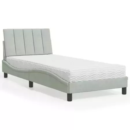 Letto con Materasso Grigio Chiaro 90x190 cm in Velluto