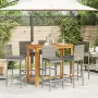 Set Bar da Giardino 7 pz Grigio in Legno Acacia e Polyrattan