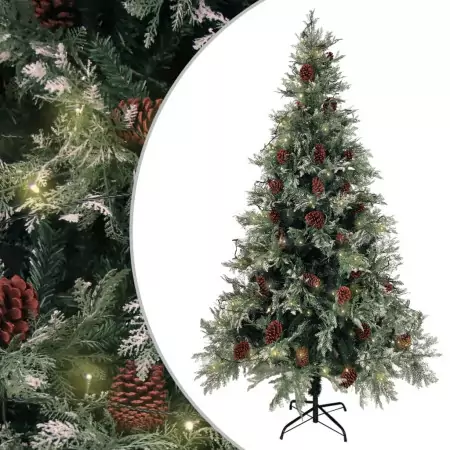 Albero di Natale con LED e Pigne Verde e Bianco 195 cm PVC e PE