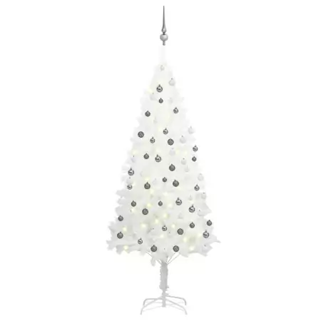Set Albero Natale Artificiale con LED e Palline Bianco 180 cm