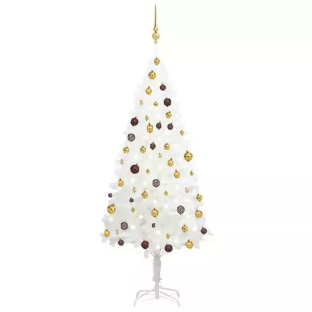 Set Albero Natale Artificiale con LED e Palline Bianco 180 cm