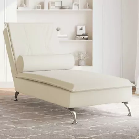 Chaise Longue Massaggi con Cuscino a Rullo Crema in Velluto