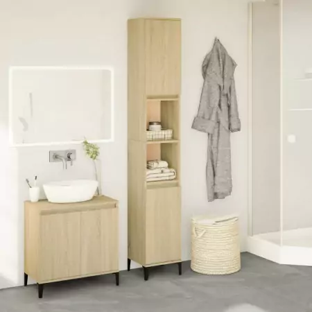 Armadietto da Bagno Rovere Sonoma 30x30x190cm Legno Multistrato