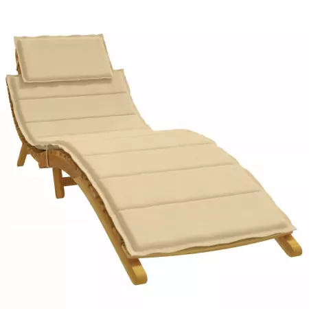 Lettino Prendisole con Cuscino Beige Mélange 186x58x3cm Tessuto