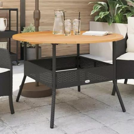 Tavolo Giardino Piano Legno Acacia Nero Ø110x71 cm Polyrattan