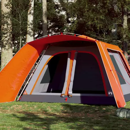 Tenda Famiglia Portico 9 Pers. Grigio Arancione Rilascio Rapido