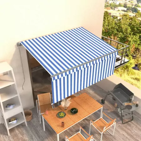 Tenda Sole Retrattile Manuale con Parasole 3,5x2,5 m Blu Bianco