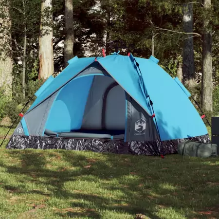 Tenda a Cupola da Campeggio 3 Persone Blu a Rilascio Rapido