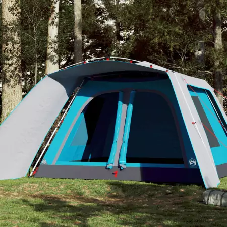 Tenda Familiare con Portico 9 Persone Blu a Rilascio Rapido