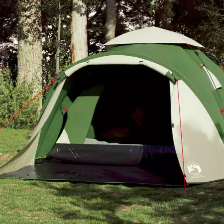 Tenda a Cupola da Campeggio 3 Persone Verde a Rilascio Rapido