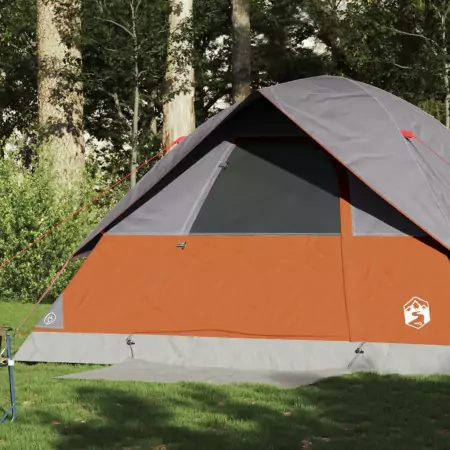 Tenda da Campeggio a Cupola 6 Persone Grigio e Arancione