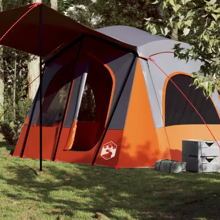 Tenda Campeggio Cabina 5 Persone Grigio Arancione Impermeabile