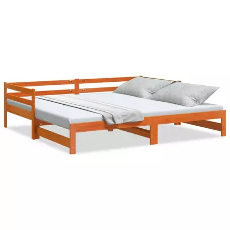 Divano con Letto Estraibile Marrone Cera 90x200cm Massello Pino