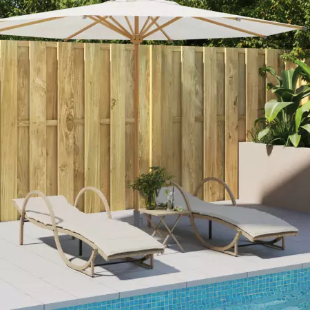 Lettini Prendisole 2 pz con Cuscini Beige in Polyrattan