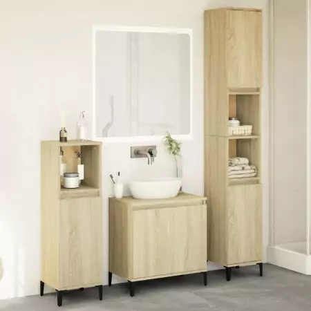 Set Mobili da Bagno 3 pz Rovere Sonoma in Legno Multistrato