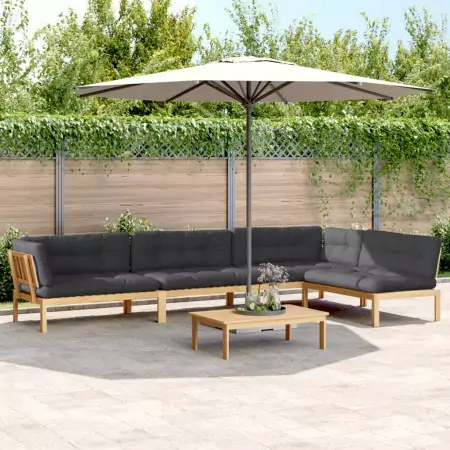 Set Divano Pallet Giardino 5pz con Cuscini Massello Acacia