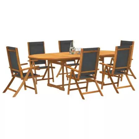 Set Pranzo da Giardino 7pz Legno Massello di Acacia e Textilene