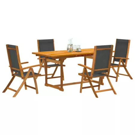 Set Pranzo da Giardino 5pz Legno Massello di Acacia e Textilene