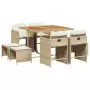 Set da Pranzo da Giardino 9 pz con Cuscini Beige in Polyrattan