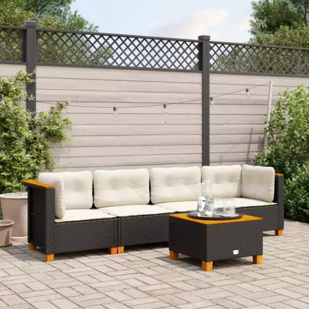 Set Divani da Giardino 5 pz con Cuscini in Polyrattan Nero