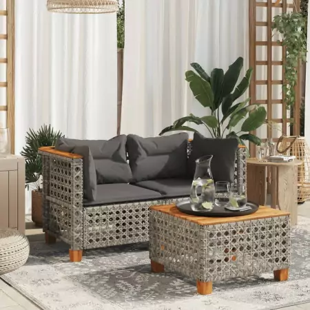 Divani Angolari da Giardino con Cuscini 2pz Polyrattan Grigio