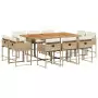 Set da Pranzo da Giardino 11 pz con Cuscini Beige in Polyrattan