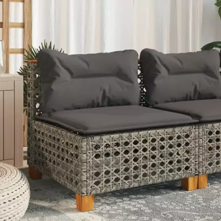 Divano Giardino Senza Braccioli con Cuscini Grigio Polyrattan