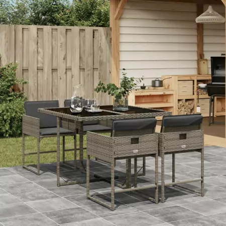 Set da Pranzo da Giardino 5 pz con Cuscini in Polyrattan Grigio