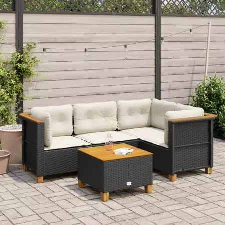 Set Divani da Giardino 5 pz con Cuscini in Polyrattan Nero