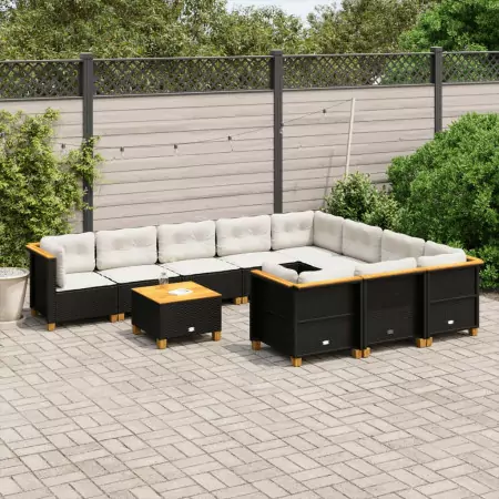 Set Divani da Giardino 11 pz con Cuscini in Polyrattan Nero