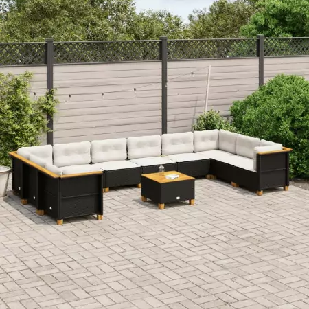 Set Divani da Giardino 11 pz con Cuscini in Polyrattan Nero