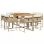 Set da Pranzo da Giardino 9 pz con Cuscini Beige in Polyrattan