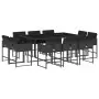 Set da Pranzo da Giardino 11 pz con Cuscini in Polyrattan Nero