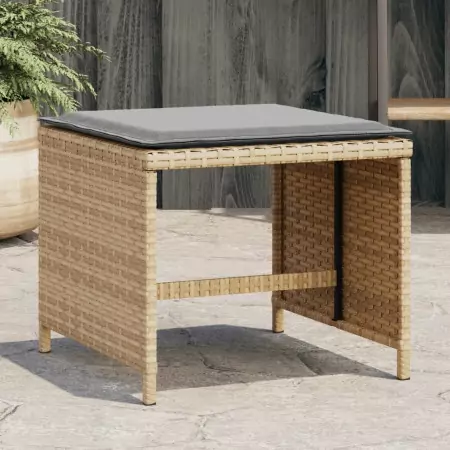 Sgabelli Giardino Cuscini 4pz Beige Misto 40x40x35cm Polyrattan